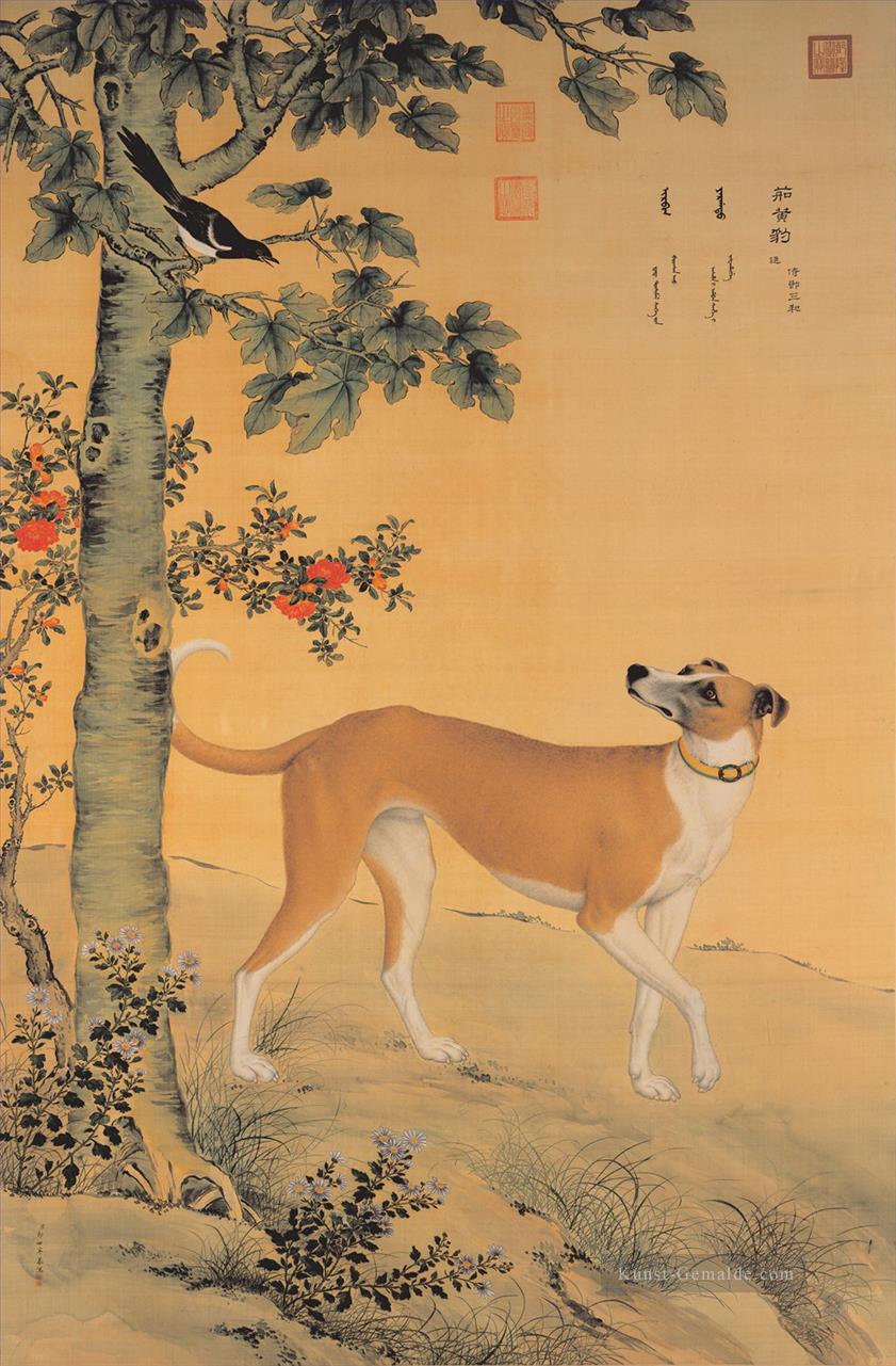 Lang glänzt gelber Hund aus China Tinte Giuseppe Castiglione Hund Ölgemälde
